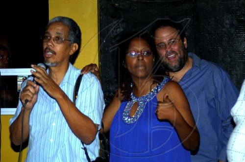 Winston Sill / Freelance Photographer
Angella Brown-Burke celebrates her birthday with family, friends and party colleague at party, held at The Quad, New Kingston on Monday night April 26, 2010. Here are Paul Burke (left); Angella Brown-Burke (centre); and Mark Golding (right).