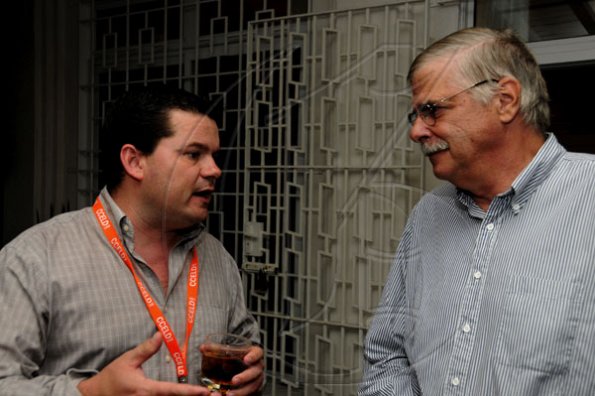 Winston Sill / Freelance Photographer
Canadian delegates Chris McDonald (left) and Dr Geoff Karlebach in discussion.

High Commissioner, Stephen Hallihan and his wife Cathy host a Reception for delegates to the Caribbean-Canada Emerging Leaders Dialogue (CCELD), held at Seymour Avenue on Tuesday night June 7, 2011.