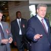 Rudolph Brown/Chief Photographer
Canadian Prime Minister Stephen Harper, (right) leaves the Jamaica Pegasus Hotel to board a flight to Montego Bay for press conference after a gunman boarded a plane on the at the Sangster International Airport and held the crew and 140 passengers hostage on Monday , April 20-2009. Harper is on an official visit to Jamaica.