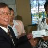 Ricardo Makyn/Staff Photographer.
Left His Excellency,Masahiro Obata Ambassador,Embassy of Japan presents a Cheque to Stacy-Ann Nelson Acting Manager of the Maxfield Park Children Home while looking on is Alison Anderson Chief Executive Officer  at the  grant contract signing ceremony between the Embassy of Japan in Jamaica and the Maxfield Park Childrens Home for a renovation project on Thursday 19.3.2009.
