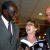 Winston Sill / Freelance Photographer
Wilson Franklyn and Barnes in association with the Michael Manley Foundation presents the lauch of the book, "Michael Manley--The Politics of Equality" by Delano Franklyn, held at Mona Visitors' Lodge and Conference Centre, UWI, Mona Campus on Friday February 27, 2009. Here are Rev. Oliver Daley (left); Glynis ?? Manley (centre); and Delano Franklyn (right).