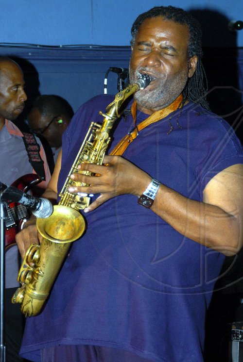 Peta-Gaye Clachar/Staff Photographer
Dean fraser on saxophone at the tribute show for Egbert Evans at The Deck in New Kingston on Wednesday, April 22, 2009.