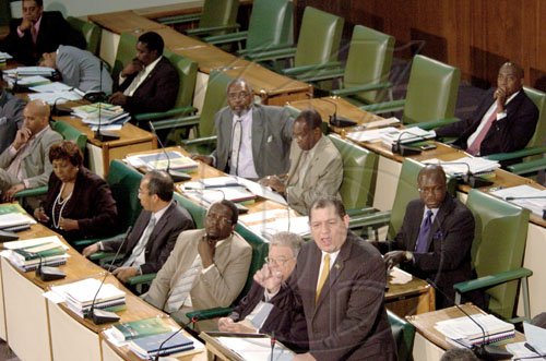 Norman Grindley /Chief Photographer
Audley Shaw Minister of Finance and the Public Service tabled a $548-billion budget in Parliament April 23, 2009.