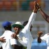 Ricardo Makyn/Staff Photographer.
Left CCC's  Wicket Keeper Walton is congratulated by Kantasingh while celebrating in the background is Bowler Austin in thier West Indies Cricket Board Championships against Jamaica on Tuesday 24.3.2009.