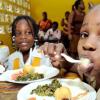 Rudolph Brown/Chief Photographer
Natasha Four, (centre) and Nesha Francis, (left) Jevane Chambers, (right) eating their breakfast at the Scotia Foundation Breakfast Feeding Programme launch at the Whitfield All Age School, 20 Whitfield Ave. in Kingston on Wednesday, May 27-2009, Scotia Foundation supports a Breakfast Feeding Programme for 600 Kids in five (5) schools across Jamaica at a cost of $2million.  The schools include Bamboo Primary and Junior High, St. Ann, Holy Family Primary and Infant School, Kingston,  Whitfield All Age School, Kingston, Drapers All Age School, Portland and Norwich Primary, Portland.