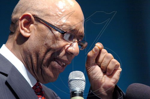Rudolph Brown/Chief Photographer
Dr Patrick Allen, Governor General speaks at the United  Voice of The Church hosted prayer & restoration service Heal the Family Heal the Nation, the 4th National call Theme: "A Travailing Session" at the National Arena on Wednesday, March 4-2009