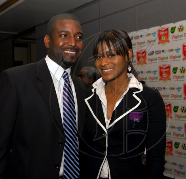 Colin Hamilton/Freelance Photographer 
Trevin Nairne (GM - Portmore United) with his wife Tanya Lee Nairne (Sportsmax Regional Marketing Manager) at the
Digicel Premier League and National U-21 Awards Ceremony at the Jamaica Pegasus Hotel on Tuesday June 9, 2009.