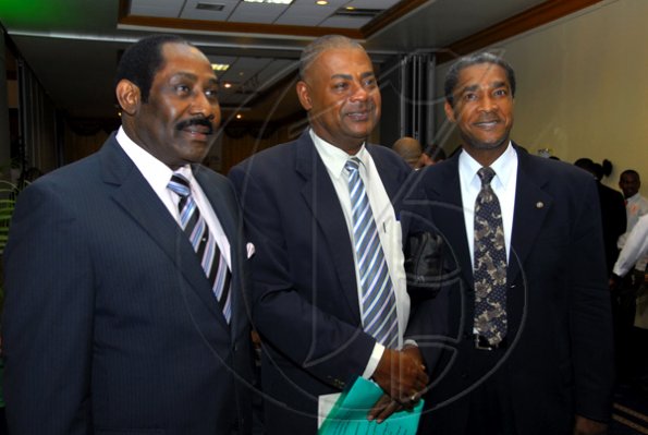 Colin Hamilton/Freelance Photographer 
Captain Horace Burrell; Michael Ricketts & Ambassador A.B. Stewart Stephenson at the Digicel Premier League and National U-21 Awards Ceremony at the Jamaica Pegasus Hotel on Tuesday June 9, 2009.