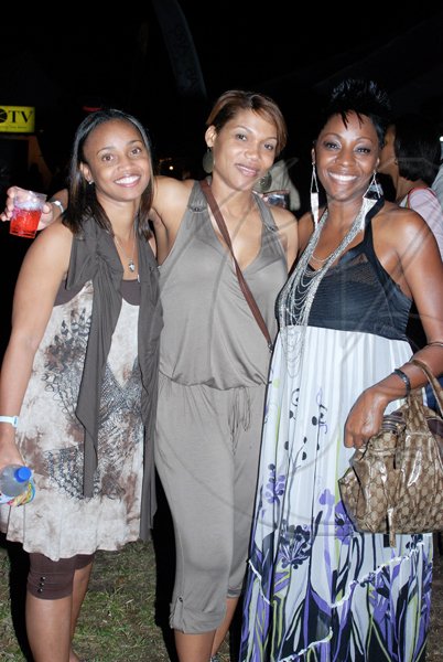 (From left) Tammy Scott, Nikki 'Prettygar' Lewis and Joy Powell looking like they just graduated Mt Alvernia High School as they partied at the Jamaica Jazz and Blues Festival on Thursday night at the Trelawny Multi-purpose Stadium.