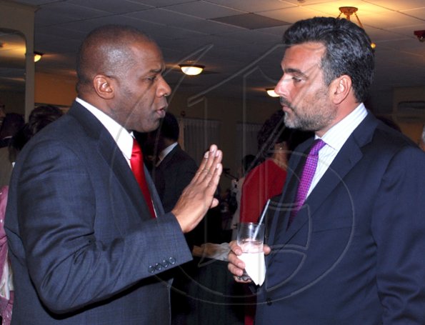 Colin Hamilton/Freelance Photographer
It wasn't me! seems to be what the Contractor General Greg Christie, left is saying to the Spanish Ambassador Jesus Silva during the Embassy of Japan hosted a reception in honour of the 76th birthday and 20th year of the reign of the Emperor Akhito at the Pegasus Hotel on December 9, 2009.