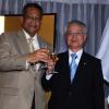 Colin Hamilton/Freelance Photographer
Foreign Affairs Minister Dr. Ken Baugh toasts with Ambassador?Hiroshi Yamaguchi during the Embassy of Japan hosted a reception in honour of the 76th birthday and 20th year of the reign of the Emperor Akhito at the Pegasus Hotel on December 9, 2009.