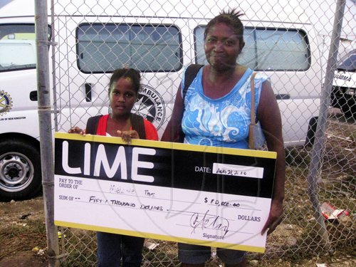 Mel Cooke photo

Eight year-old Trishay Johns (left) and her mother Marlene Jones with the scholarship cheque