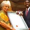Peta-Gaye Clachar/Freelance Photographer
Senator Warren Newby representing the Minister of Youth, Sports and Culture Honourable Olivia Babsy Grange presents Mrs. Jean Smith with a silver medal and citation for her contribution to Arts Administration at the Institute of Jamaica (IOJ) Musgrave Awards ceremony at IOJ on Wednesday, October 14, 2009.