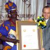 Peta-Gaye Clachar/Staff Photographer
Former Prime Minister of Jamaica and Fellow of the Institute of Jamaica the Right Honourable Edward Seaga presents a musgrave gold medal and citaion to Miss Bernice Henry for her contribution to Kumina in literature Science and the Arts at the Institute of Jamaica Musgrave Medals Awards Ceremony at the Institute of Jamaica on Thursday, May 28, 2009.