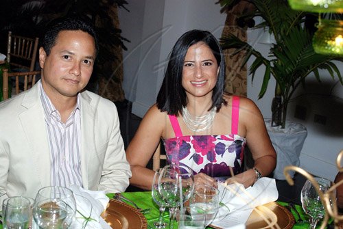 Janet Silvera Photo
Boss Furniture's Omar Azan and his wife fab wife Lezanne enjoy the festivities.

***********************************************************at Pioneers of Prosperity Awards ceremony at the Half Moon in Montego Bay last Friday night.