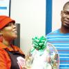 First place winner of the Gleaner sponsored Red Label The Gleaner's Lifestyle Editor, Barbara Ellington presents the prize of a gift basket courtesy of Jamaica Standard Products, for the best use of Jamaican ingredient, to the winner of the annual Red Label Wine Christmas Cake contest to Kevin Stewart. He also won the top rrize of $30,000 and a trophy plus a basket of J. Wray & Nephew products. at the contest last Friday..

Peta-Gaye Clachar/Freelance Photographer
RL Christmas Cake contest at the Gleaner on Friday, December 11, 2009.