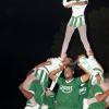Representing the Faculty of Health & Applied Science, impressive formations like this lead the 'COBRAZ' to the win in UTECH's annual Inter-Faculty Cheerleading Competition.