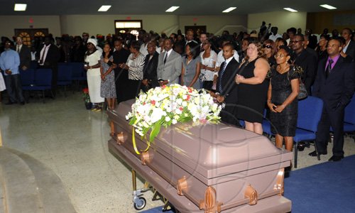 Norman Grindley /Chief Photographer
A thanksgiving celebration for the life of Wycliffe 'Steely' Johnson at the swallowfield Chapel in St. Andrew for yesterday.
