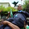 Ian Allen/Staff Photographer
Michael Stern being carried by supporters outside the Supreme Court after the judge ruled that a Bi-election is to be held in the North West Clarendon constituency.