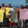 PNP vice president Derrick Kellier (3rd from left) participate in the party's Region Six demonstration along the Howard Cooke Boulevard, in Montego Bay, yesterday.