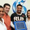 Ian Allen/Photographer
The 'Dare to Care' team were a happy bunch after the man behind the foundation Orville "Shaggy" Burrell  (centre) was presented with the Gleaner Honour Award yesterday at the newspaper's North Street, central Kingston offices. From left are Sharon Burke (left), William Mahfood (second left), Rebecca Packer and Nigel Lyn.