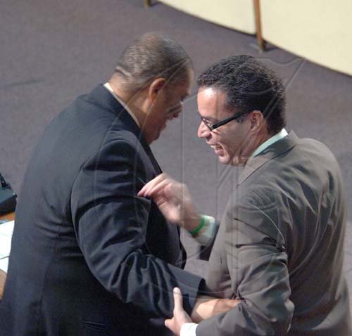 Rudolph Brown/Chief Photographer
Daryl Vaz, swearing as member of parliament for West Portland, at Gordon House on Tuesday, March 31-2009.